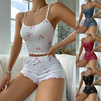 Independent Station  Summer Sling Elastic Shorts Pajamas Women's Suit Jacquard Printed Women's Home Clothes main image 1