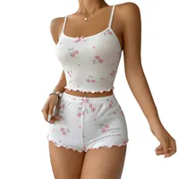 Independent Station  Summer Sling Elastic Shorts Pajamas Women's Suit Jacquard Printed Women's Home Clothes main image 5