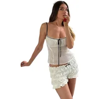 Summer New Women's Sweet And Fresh Sling Bow Strap Pleated Ear Edge Shorts Suit main image 5