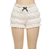 Summer New Women's Sweet And Fresh Sling Bow Strap Pleated Ear Edge Shorts Suit sku image 3