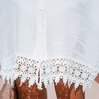 Summer New Ladies Shirt Dress   Sexy Hollow Lace Sunscreen Shirt Beach Dress main image 4