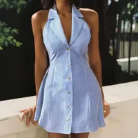 Backless Strap Bow Holiday A- Line Beach Dress Single Row Button Strap Dress  Women's Clothing main image 1