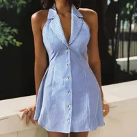 Backless Strap Bow Holiday A- Line Beach Dress Single Row Button Strap Dress  Women's Clothing sku image 2