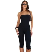 Q25JP120  Style Women's Summer New Solid Color Sleeveless Shoulder Plastic Slim Cropped Short Pants main image 5
