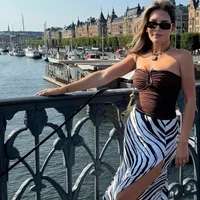 Europe And The United States Hot-selling Women's  Summer New Fashion Street Shot Personality Tube Top T-shirt Jacket Foreign Trade Wholesale sku image 6