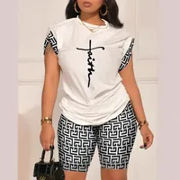 Summer New  Women's   Temperament Digital Printing Round Neck Short Sleeve Suit main image 1