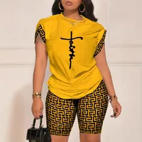 Summer New  Women's   Temperament Digital Printing Round Neck Short Sleeve Suit main image 3