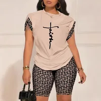 Summer New  Women's   Temperament Digital Printing Round Neck Short Sleeve Suit main image 4