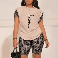 Summer New  Women's   Temperament Digital Printing Round Neck Short Sleeve Suit main image 5