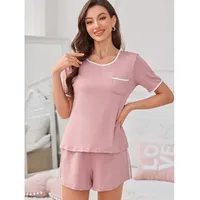 New Manufacturers Selling Pajamas Ladies Sling Nightgown Short Sleeve Round Neck Suit Summer Wear Home Clothes sku image 12