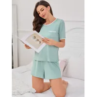 New Manufacturers Selling Pajamas Ladies Sling Nightgown Short Sleeve Round Neck Suit Summer Wear Home Clothes sku image 15