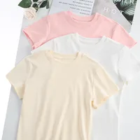 Women's Short-Sleeved Shoulder T-Shirt With French Crewneck  Summer Short Stretch Slim-Fit Hot Girl Style Slimming Short Top For Women main image 4