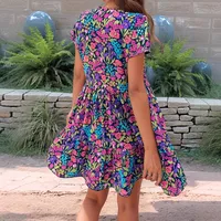 Spring And Summer  New   Foreign Trade Women's Printed Stitching Flower Short Sleeve Dress Women main image 2