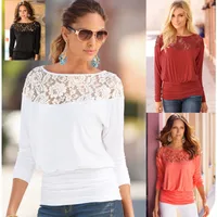 Women's Autumn And Winter New Long Sleeve Round Neck Lace Stitching Large Size Top Casual All-match Slim T9990 main image 1