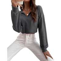 Autumn New Women's V-neck Solid Color Navel Long-sleeved T-shirt For Women main image 2