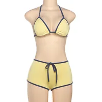 Spring And Summer New Women's Sexy Spice Girl Color-matching Neck Strap Backless Bikini Shorts Two-piece Set sku image 7