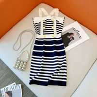 Hot Girl Sexy Halter Knitted Dress Women's Summer New Fashion Off-the-shoulder Hip Skirt French Waist Suspender Skirt sku image 1