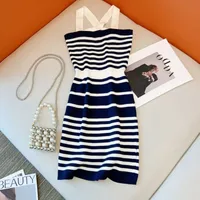 Hot Girl Sexy Halter Knitted Dress Women's Summer New Fashion Off-the-shoulder Hip Skirt French Waist Suspender Skirt main image 3