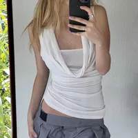 Sexy Spice Girl Style Flap Collar Fold Fake Two-piece Sleeveless T-shirt  Solid Color Slim-fit Slim-fit Outer Vest main image 2