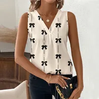 Foreign Trade Women's  Summer New   Sleeveless Bow Shirt V-Neck Shirt Pullover main image 1