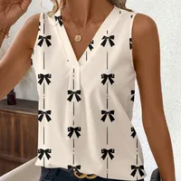 Foreign Trade Women's  Summer New   Sleeveless Bow Shirt V-Neck Shirt Pullover main image 3