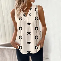 Foreign Trade Women's  Summer New   Sleeveless Bow Shirt V-Neck Shirt Pullover main image 4