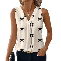 Foreign Trade Women's  Summer New   Sleeveless Bow Shirt V-Neck Shirt Pullover main image 5