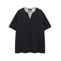 Jiayiku Men's  Summer New American Retro Trendy Brand Tee Fake Two Heavy Cotton T-shirt Short Sleeve Men sku image 10