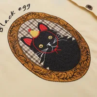 Jiayiku Men's  Summer American Style Antique Fashion Brand Heavy Industry Embroidered Cat Lazy Short-sleeved Shirt For Men And Women main image 3