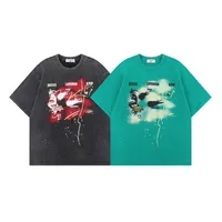 Jiayiku Men's  Summer American Street Hip Hop Fashion Brand Washed Tee Diablo Printed T-shirt Short-sleeved Men main image 5