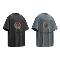 Jiayiku Men's  Summer New American Retro Trendy Brand Tee Heavy Washed Embroidered T-shirt Short Sleeve Loose main image 3