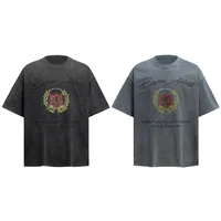Jiayiku Men's  Summer New American Retro Trendy Brand Tee Heavy Washed Embroidered T-shirt Short Sleeve Loose main image 5