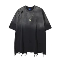 Jiayiku Men's  Summer American Street Fashion Brand Necklace Tee Washed Hanging Dye Cut Erosive Short-sleeved T-shirt main image 1