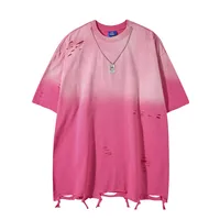 Jiayiku Men's  Summer American Street Fashion Brand Necklace Tee Washed Hanging Dye Cut Erosive Short-sleeved T-shirt main image 2