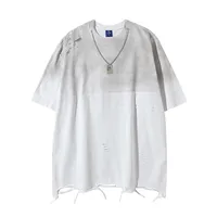 Jiayiku Men's  Summer American Street Fashion Brand Necklace Tee Washed Hanging Dye Cut Erosive Short-sleeved T-shirt main image 3