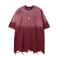 Jiayiku Men's  Summer American Street Fashion Brand Necklace Tee Washed Hanging Dye Cut Erosive Short-sleeved T-shirt main image 4