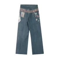 Jiayiku Fashion Brand  Spring American Retro 3D Printed Washed Jeans Straight Cleanfit Trousers main image 2