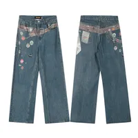 Jiayiku Fashion Brand  Spring American Retro 3D Printed Washed Jeans Straight Cleanfit Trousers main image 5