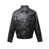 Jiayiku Fashion Brand  Spring American Retro Python Pattern Stitching Loose PU Leather Locomotive Jacket Coat Men main image 1