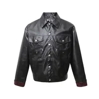 Jiayiku Fashion Brand  Spring American Retro Python Pattern Stitching Loose PU Leather Locomotive Jacket Coat Men sku image 6