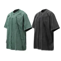 Jiayiku Men's  Summer New American Retro Trendy Brand Heavy Washed Rough Edge Stitching T-Shirt Short Sleeve Men main image 3