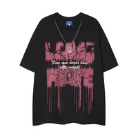 Jiayiku Men's  Summer American Street Hip Hop Fashion Brand Necklace Tee Dark Spider Print T-shirt Short Sleeve sku image 10