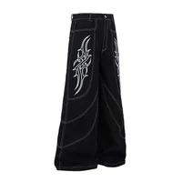 Spring  High Street RO Wind Structure Split Flame Embroidery Washed Primary Color Jeans Loose Wide Leg Pants main image 2