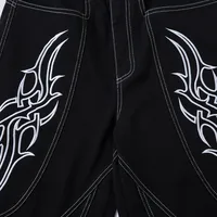 Spring  High Street RO Wind Structure Split Flame Embroidery Washed Primary Color Jeans Loose Wide Leg Pants main image 4