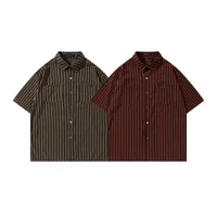 Jiayi Library Men's  Summer New American Retro Cleanfit Striped Shirt Antique Short-sleeved Shirt main image 5