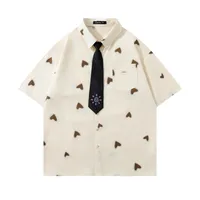Jiayiku Men's  Summer New American Style Antique Fashion Brand Heart-shaped Printed Casual Shirt Short-sleeved For Men And Women sku image 2
