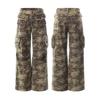 Spring  High Street Vibe Camouflage Fodgy Jeans Micro-washed Rough Edge Multi-pocket Casual Trousers main image 5