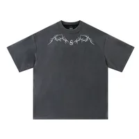 Jiayiku Men's  New American Street Fashion Brand Suede T-shirt Men's Thorn Embroidery High Street Short Sleeve Tee sku image 7