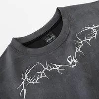 Jiayiku Men's  New American Street Fashion Brand Suede T-shirt Men's Thorn Embroidery High Street Short Sleeve Tee main image 3