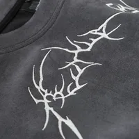 Jiayiku Men's  New American Street Fashion Brand Suede T-shirt Men's Thorn Embroidery High Street Short Sleeve Tee main image 4